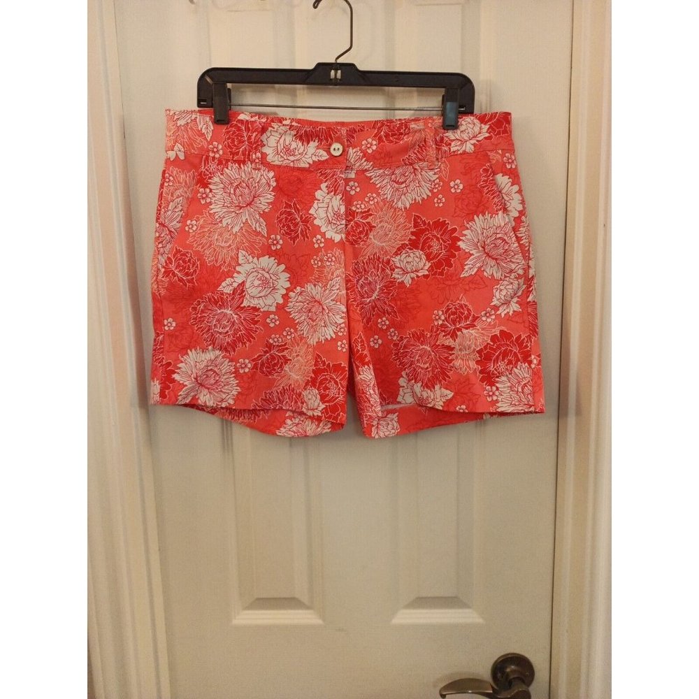 Woman's Isaac Mizrahi Floral Print Pink/White Full Coverage Shorts Size 12